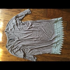 One-size tan over size shirt or dress lace detail